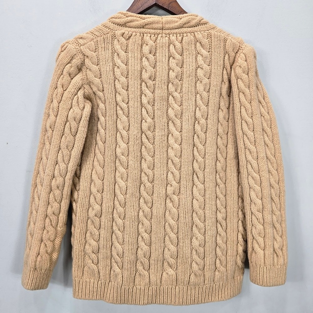 Vintage 80s Paul James Cable Knit Cardigan M Tan Open Front 100% Wool England UK - Picture 3 of 7